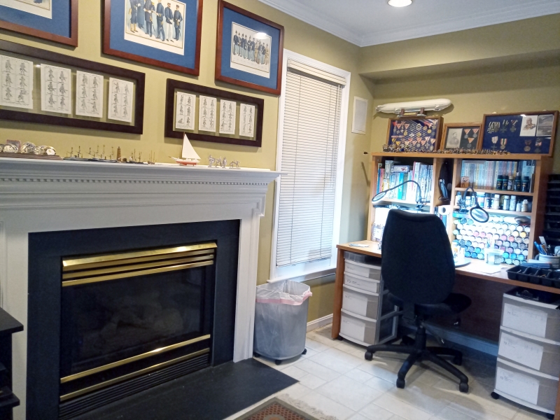 Fireplace and painting desk