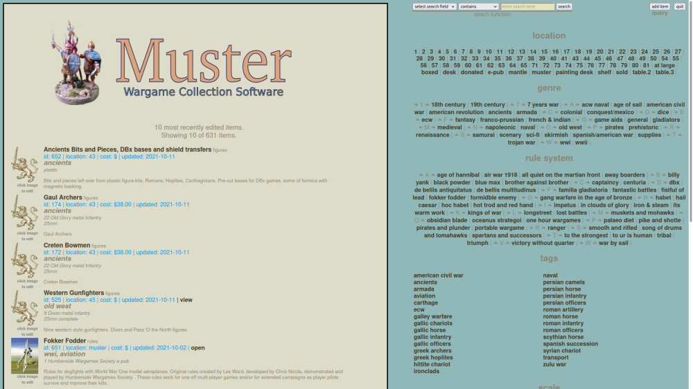Muster Collection Management System front page